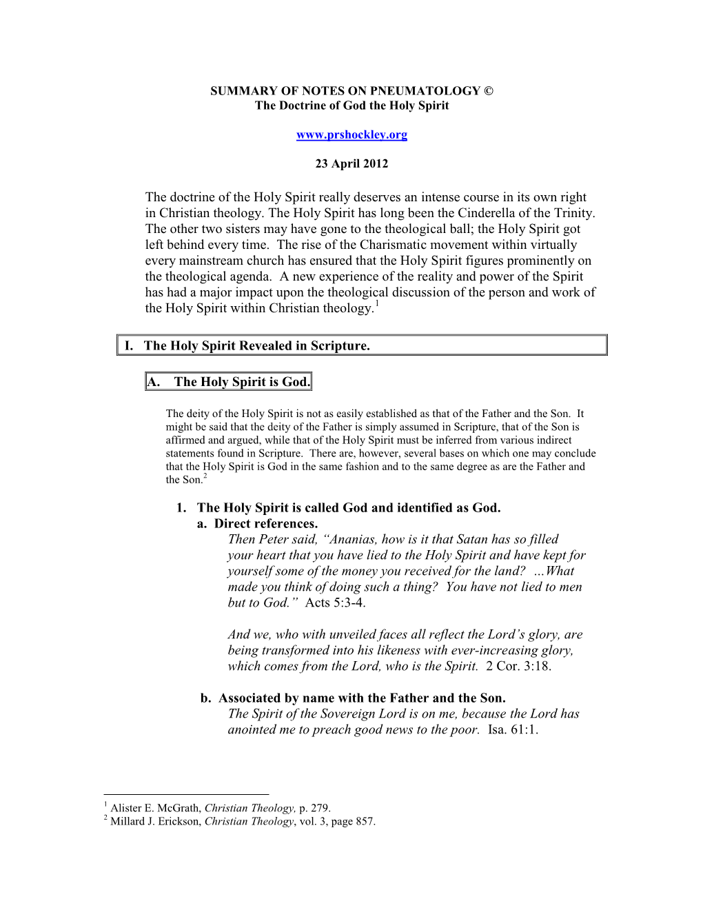Lecture 6 Christianity Pneumatology Notes Revised