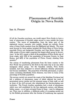 Placenarnes of Scottish Origin in Nova Scotia