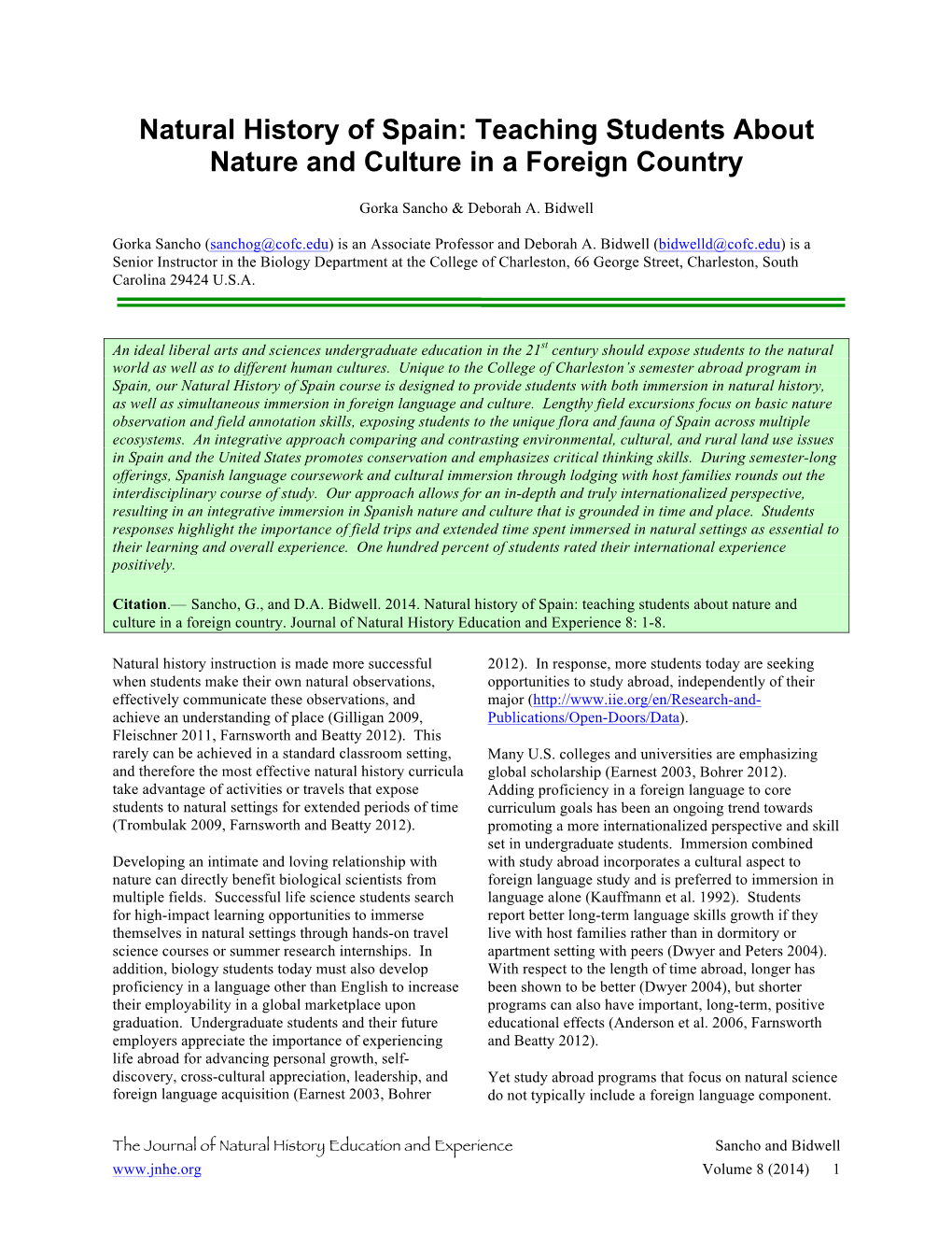 Natural History of Spain: Teaching Students About Nature and Culture in a Foreign Country