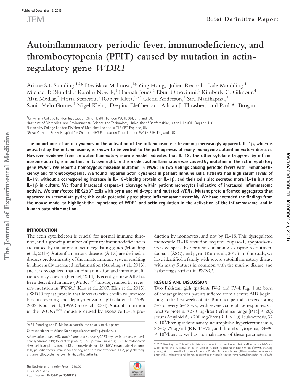 (PFIT) Caused by Mutation in Actin- Regulatory Gene WDR1