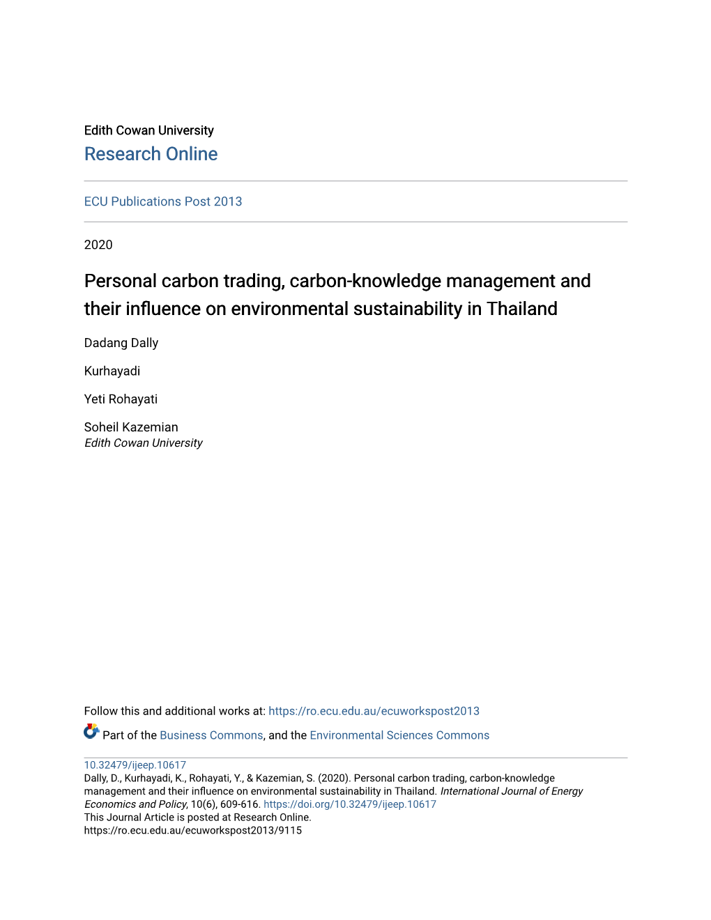 Personal Carbon Trading, Carbon-Knowledge Management and Their Influence on Environmental Sustainability in Thailand