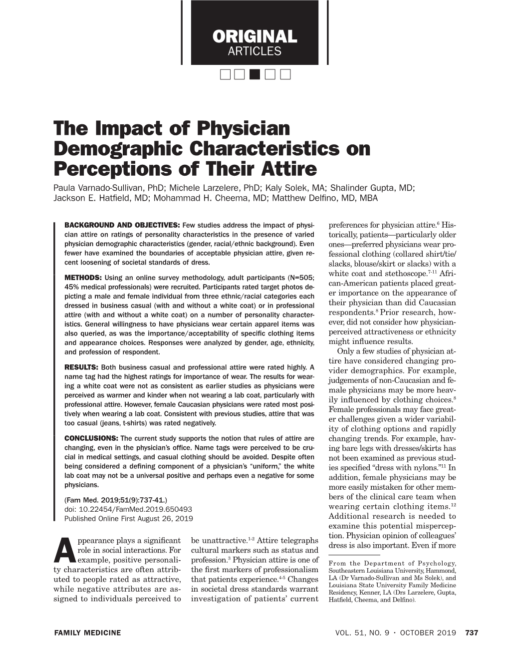 The Impact of Physician Demographic Characteristics on Perceptions Of