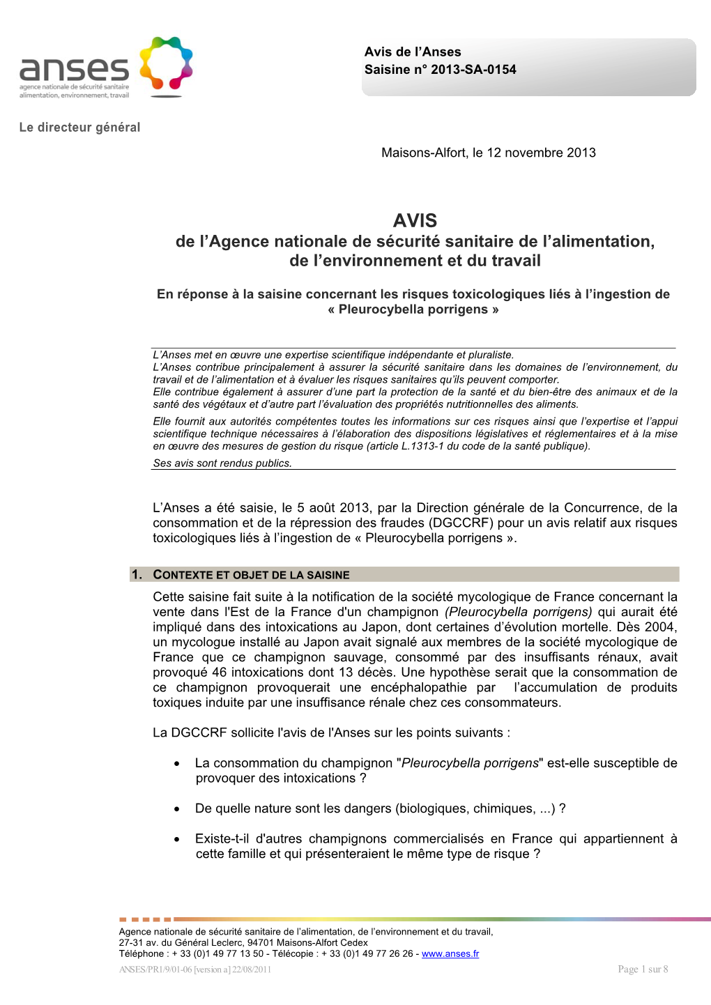 Les Risques Toxicologiques Liés À L'ingestion De Pleurocybella Porrigens