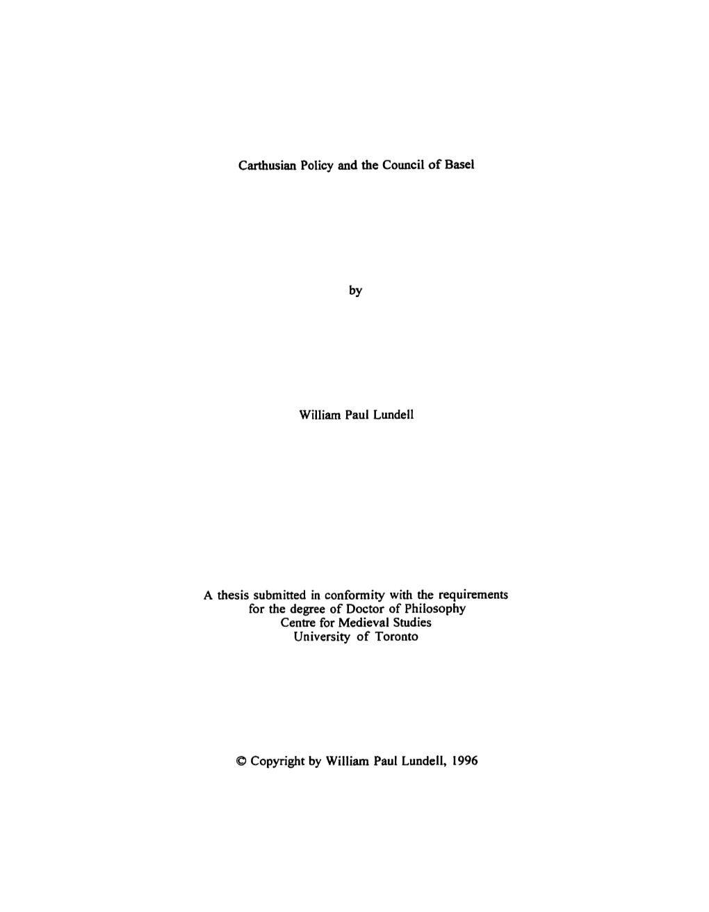 Carthusian Policy and the Council of Basel William