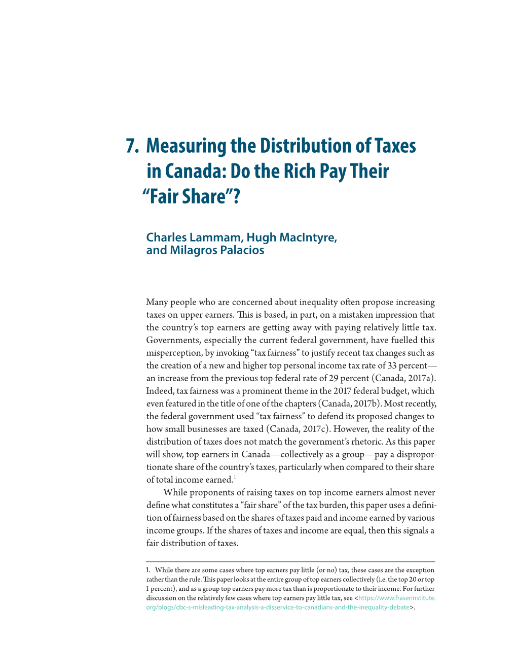 Measuring the Distribution of Taxes in Canada: Do the Rich Pay Their “Fair Share”?