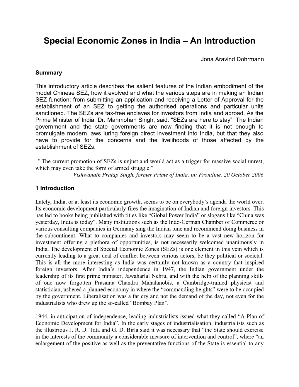 Special Economic Zones in India an Introduction