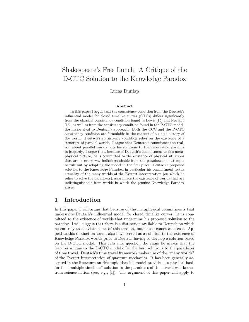 A Critique of the D-CTC Solution to the Knowledge Paradox