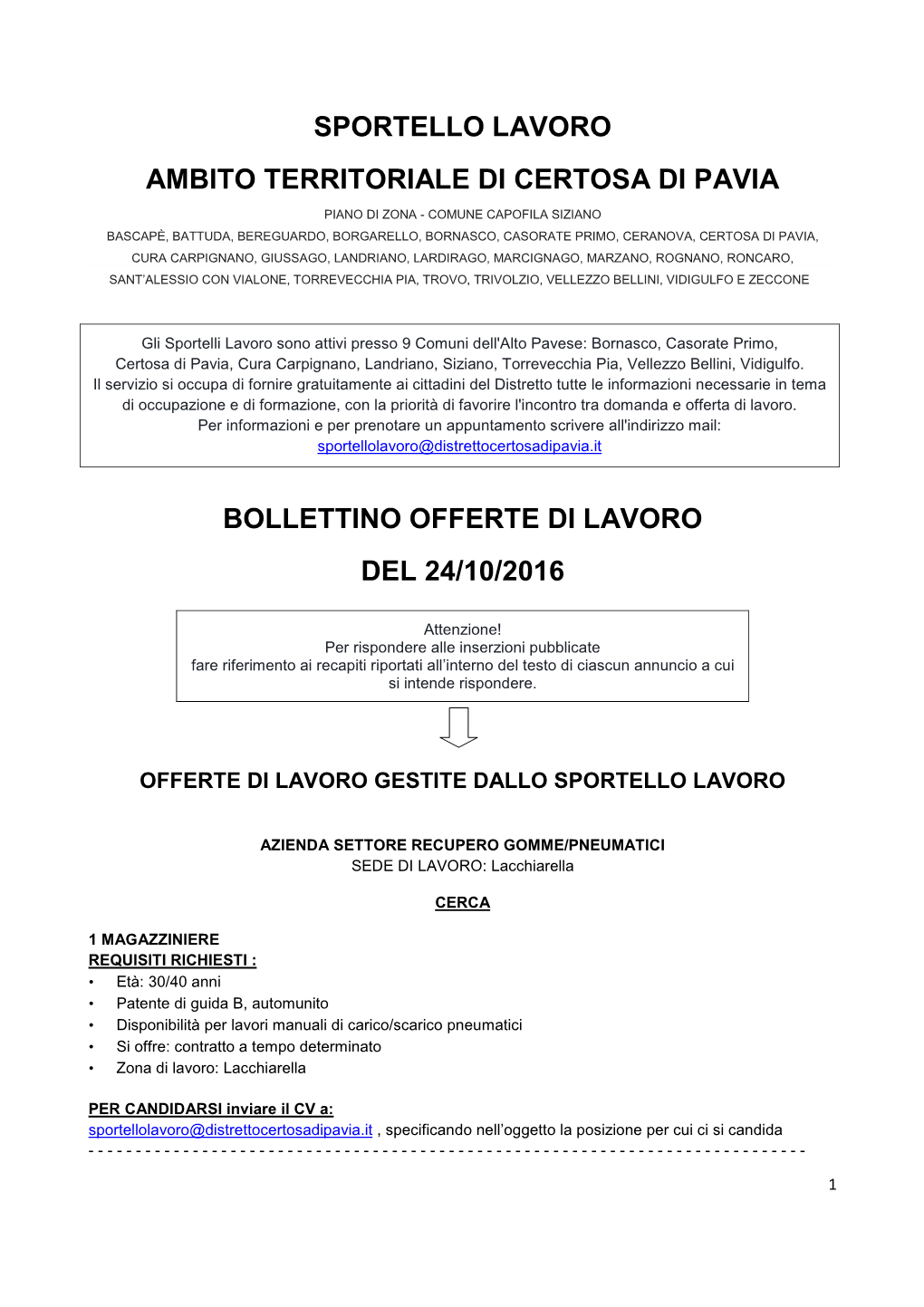 Bollettino Lavoro 17.10.16