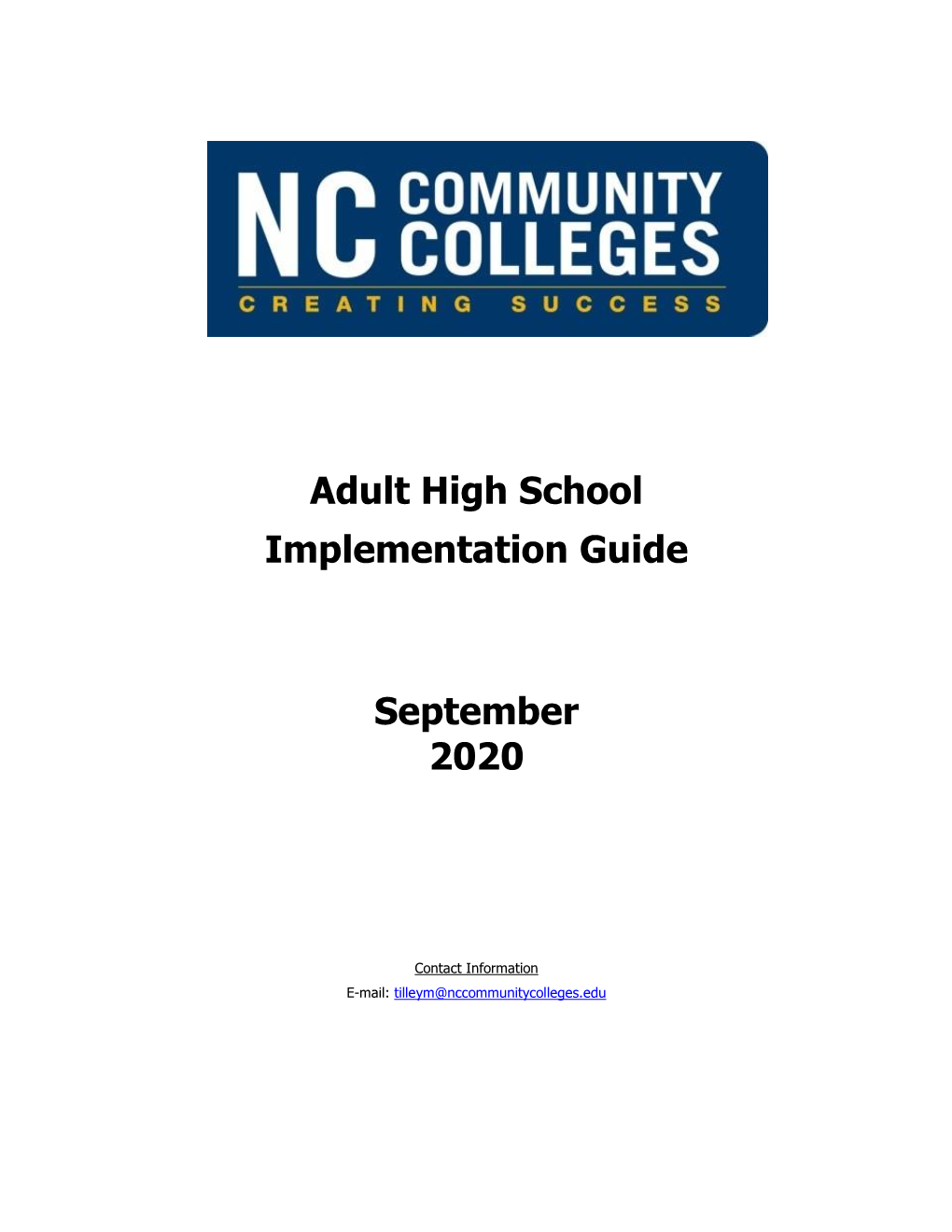 Adult High School Implementation Guide September 2020