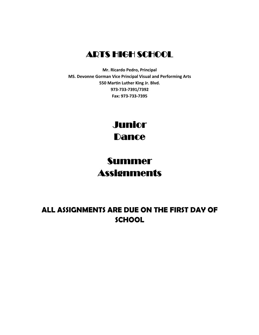 Junior Dance Summer Assignments