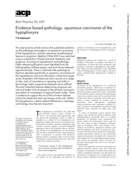 Squamous Carcinoma of the Hypopharynx T R Helliwell