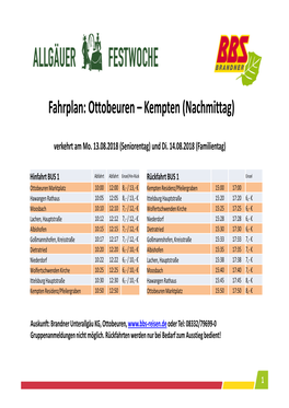 Fahrplan: Ottobeuren – Kempten (Nachmittag)