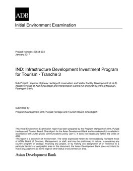 Initial Environment Examination IND: Infrastructure Development Investment Program for Tourism