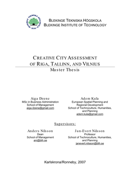 Creative City Assessment of Riga, Tallinn, and Vilnius
