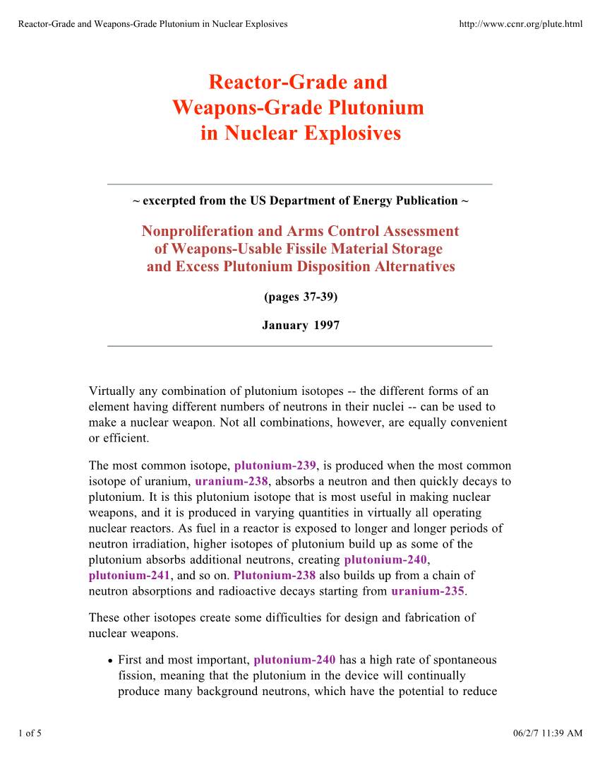 Reactor-Grade and Weapons-Grade Plutonium in Nuclear Explosives