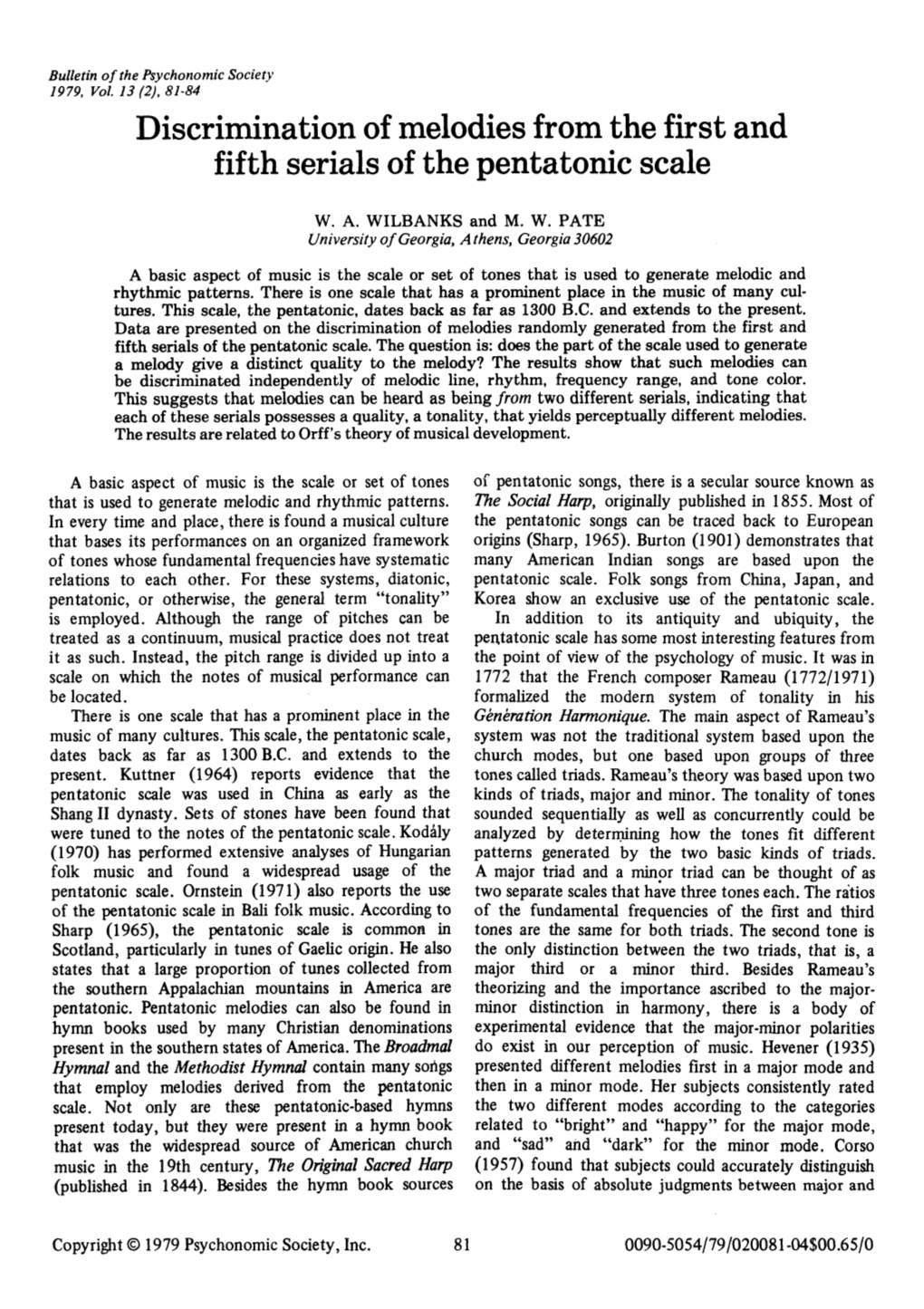 Discrimination of Melodies from the First and Fifth Serials of the Pentatonic Scale