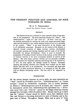 The Present Position and Control of Rice Diseases in India