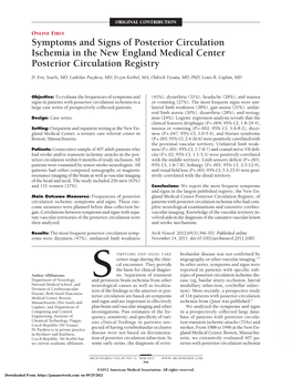 Symptoms and Signs of Posterior Circulation Ischemia in the New England Medical Center Posterior Circulation Registry