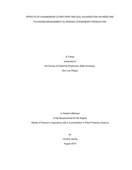 Effects of Sudangrass Cover Crop and Soil Solarization on Weed and Pathogen Management in Organic Strawberry