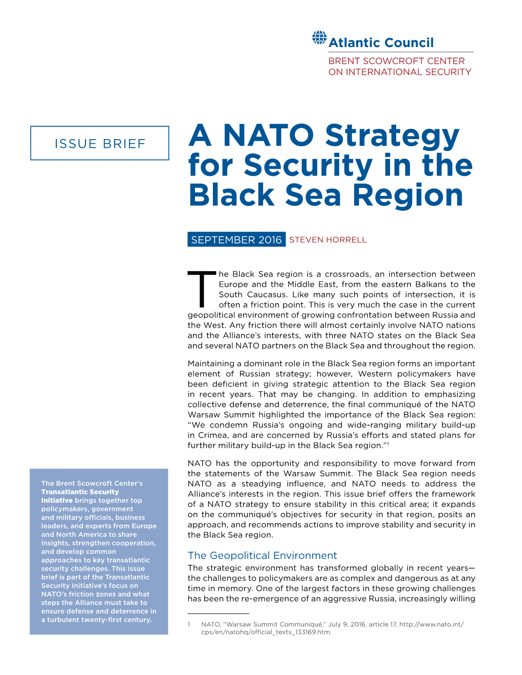 A NATO Strategy for Security in the Black Sea Region