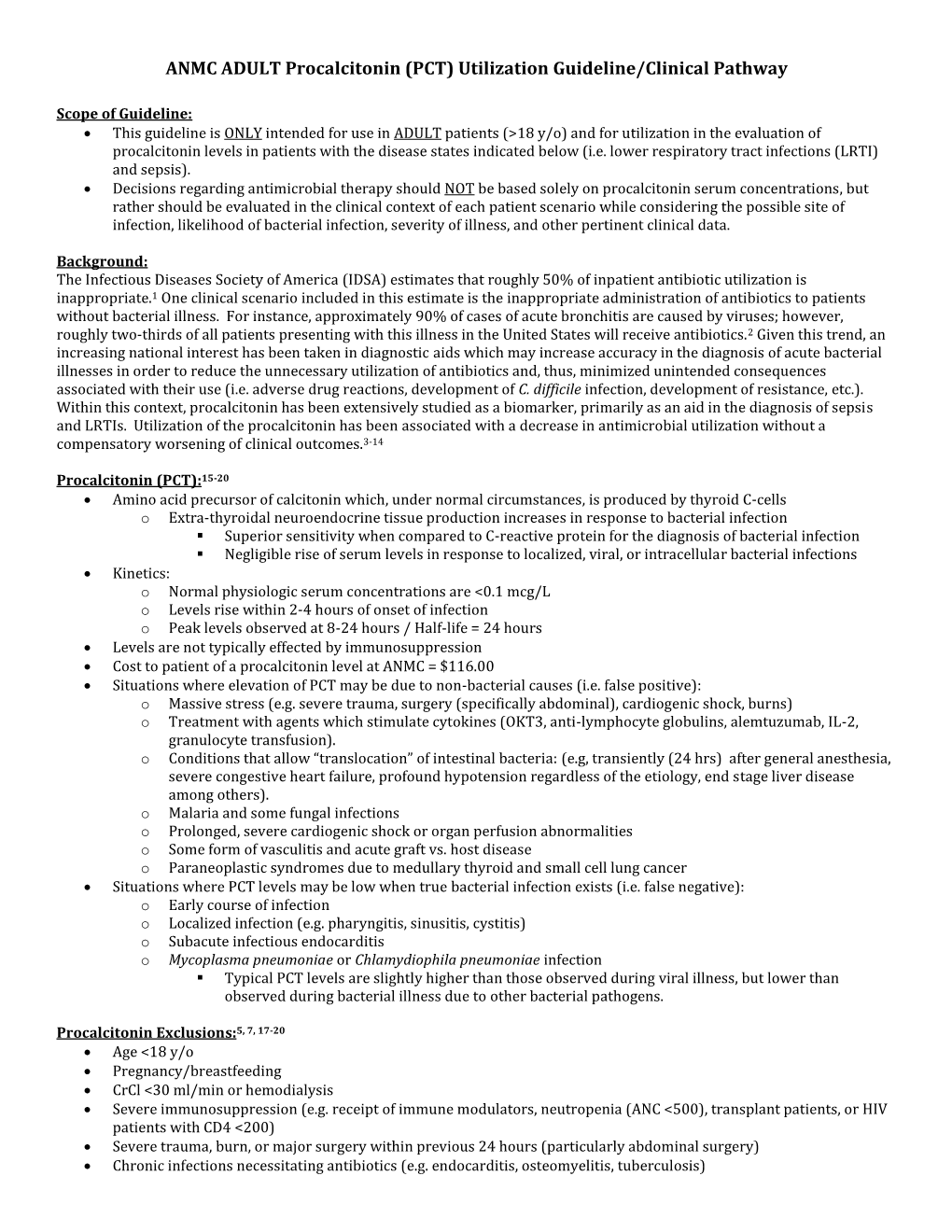 ANMC ADULT Procalcitonin (PCT) Utilization Guideline/Clinical Pathway