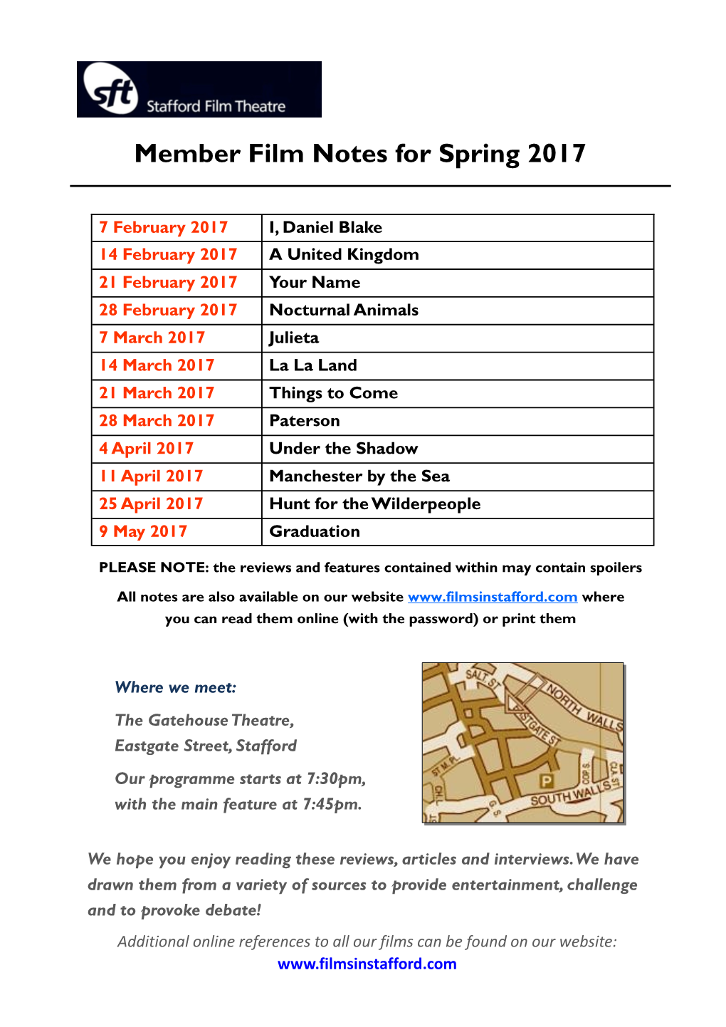 Member Film Notes for Spring 2017