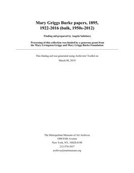 Mary Griggs Burke Papers, 1895, 1922-2016 (Bulk, 1950S-2012)