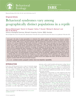 Behavioral Syndromes Vary Among Geographically Distinct Populations