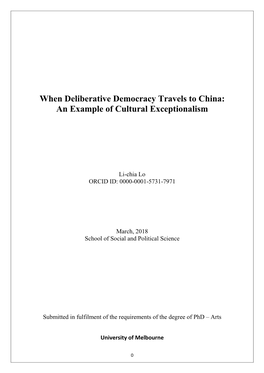 When Deliberative Democracy Travels to China: an Example of Cultural Exceptionalism