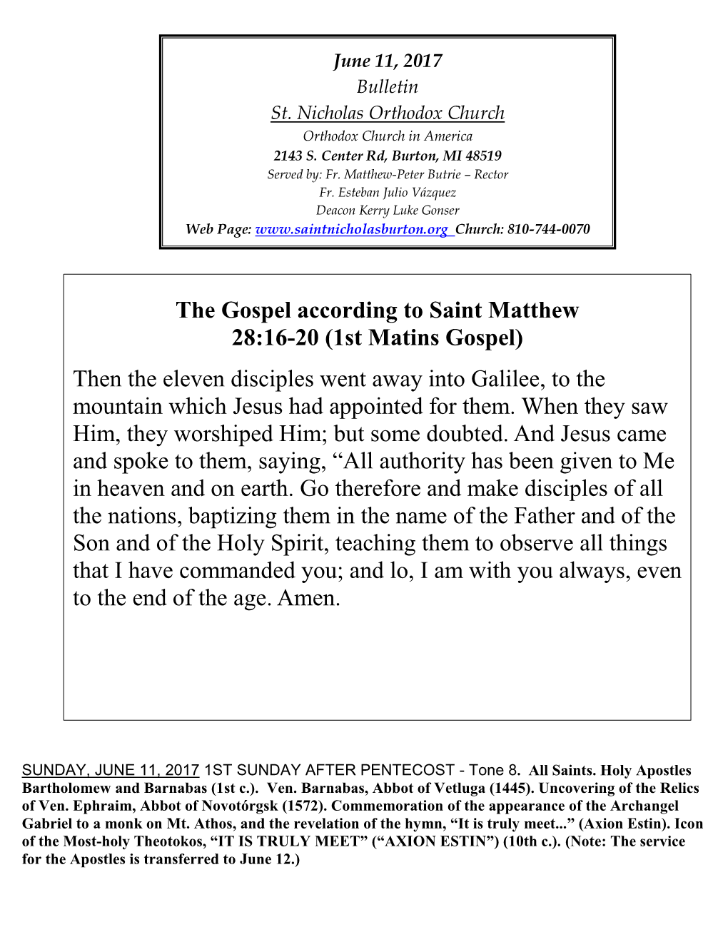 (1St Matins Gospel) Then the Eleven Disciples Went Away Into Galilee, To