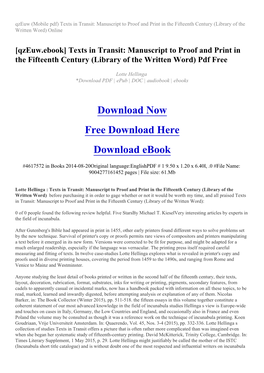 Texts in Transit: Manuscript to Proof and Print in the Fifteenth Century (Library of the Written Word) Online