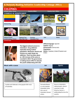 COLOMBIA KENSRI Editor: Druva Country Editor: Country Asst