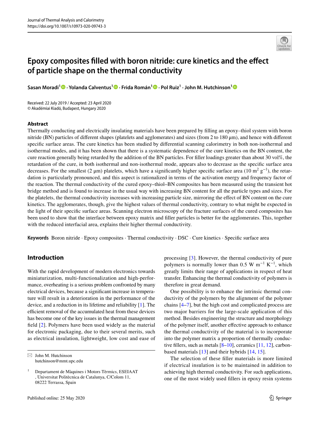 Epoxy Composites Filled with Boron Nitride: Cure Kinetics and the Effect