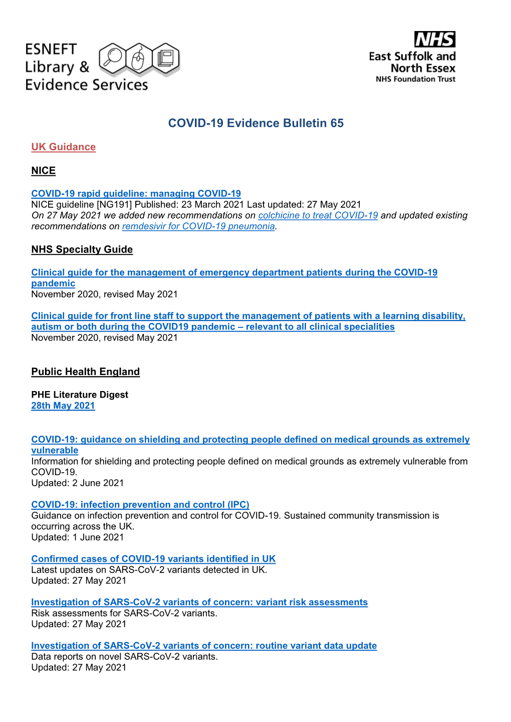 COVID-19 Evidence Bulletin 65
