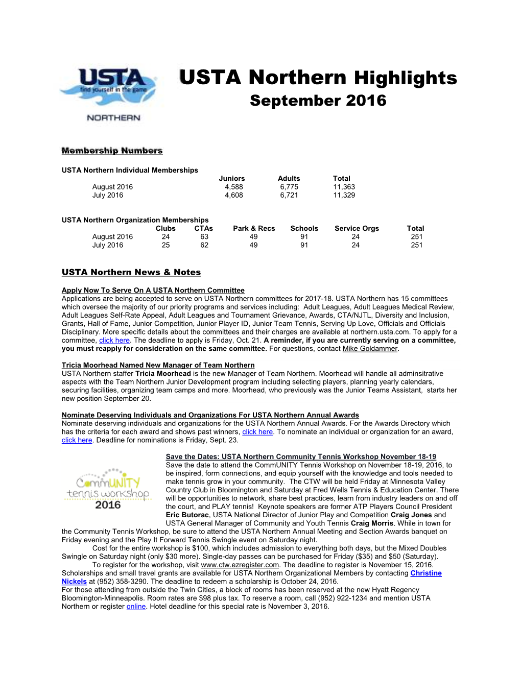 USTA Northern Highlights September 2016