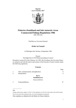Fisheries (Southland and Sub-Antarctic Areas Commercial Fishing) Regulations 1986 (SR 1986/220)
