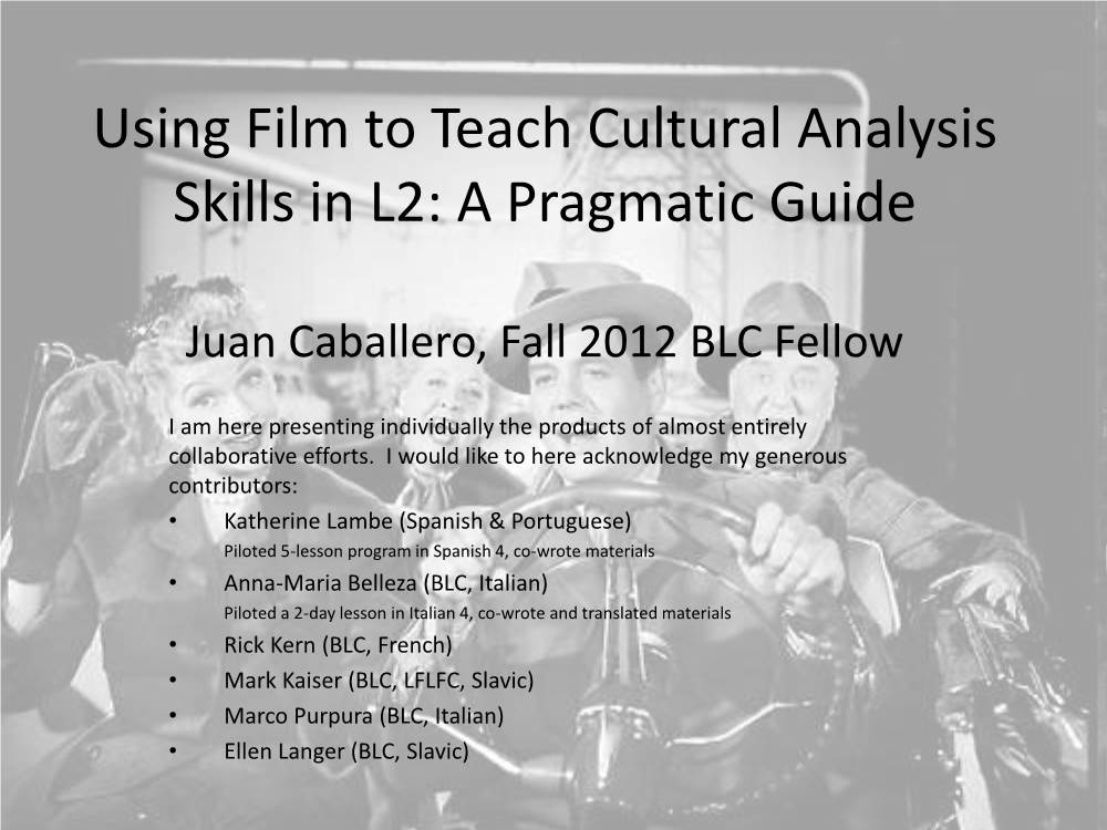 Using Film to Teach Cultural Analysis Skills in L2: a Pragmatic Guide