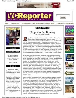 Utopia in the Bowery - Ventura County Reporter Page 1 of 3