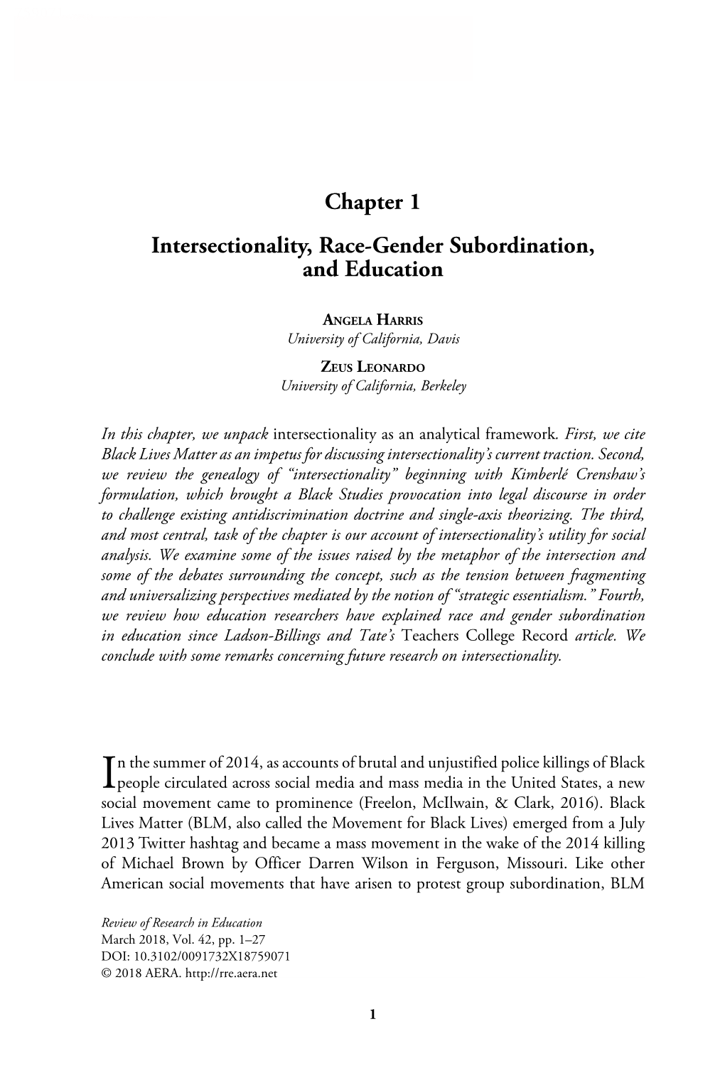 Chapter 1 Intersectionality, Race-Gender Subordination, and Education