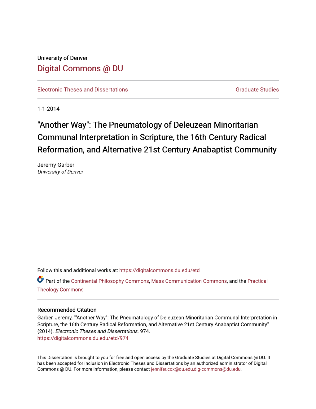 "Another Way": the Pneumatology of Deleuzean Minoritarian Communal