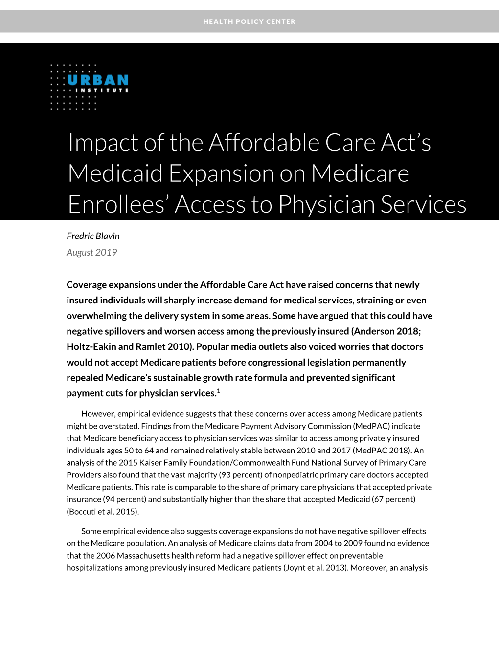 Impact of the Affordable Care Act's Medicaid Expansion on Medicare