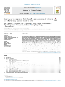 An Overview of Progress in Electrolytes for Secondary Zinc-Air Batteries and Other Storage Systems Based on Zinc