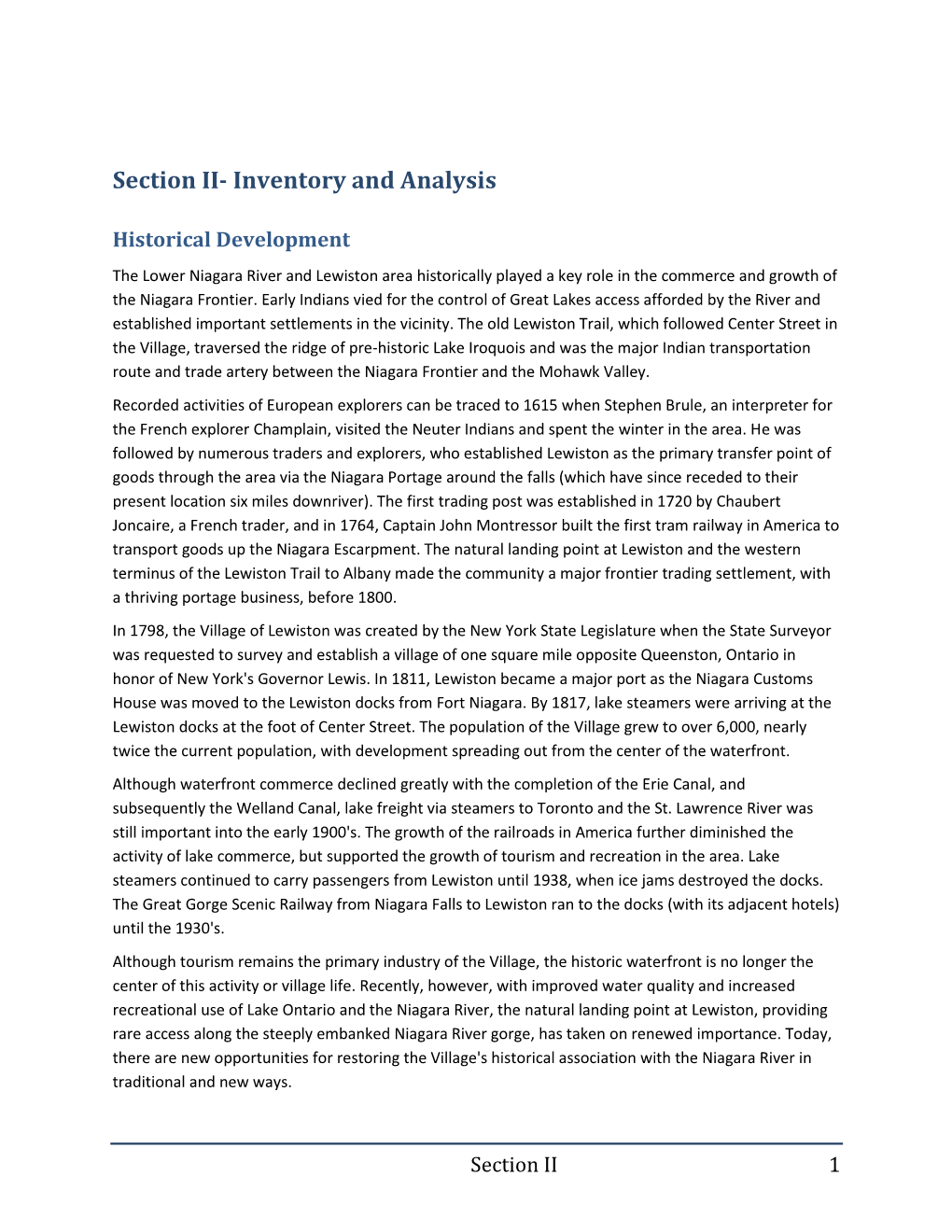 Village of Lewiston Section II. Inventory and Analysis