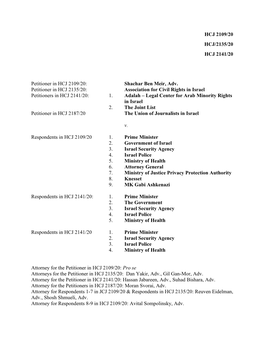 Shachar Ben Meir, Adv. Petitioner in HCJ 2135/20: Association for Civil Rights in Israel Petitioners in HCJ 2141/20: 1