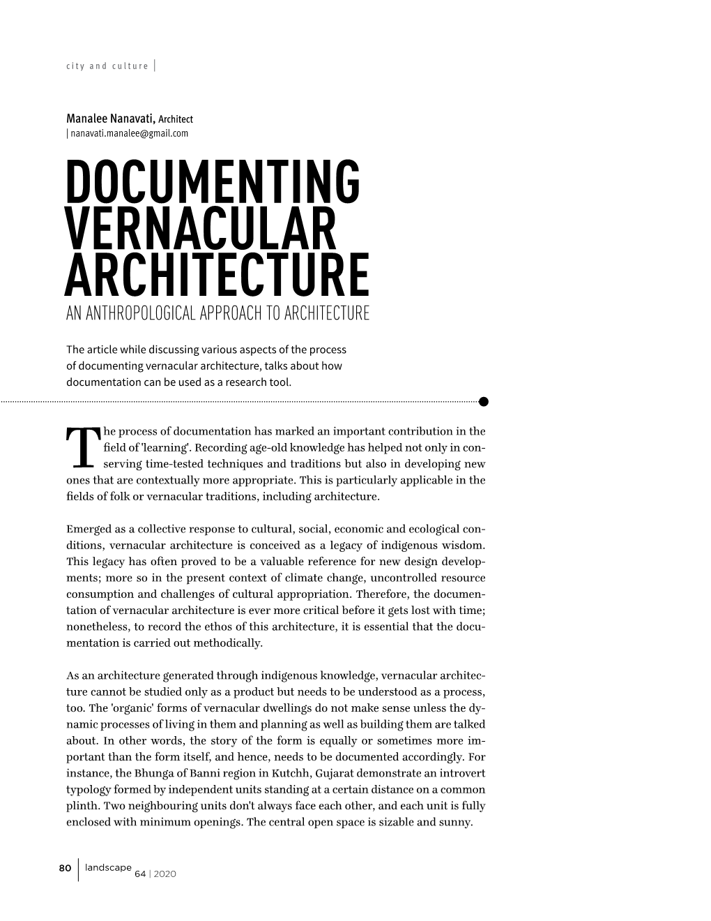 Documenting Vernacular Architecture an Anthropological Approach to Architecture