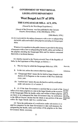 West Bengal Act IV of 1976 the GANGASAGAR MELA ACT, 1976