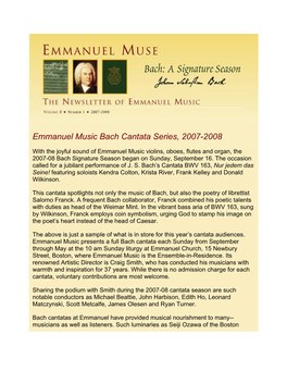 Emmanuel Music Bach Cantata Series, 2007-2008