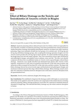 Effect of Biliary Drainage on the Toxicity and Toxicokinetics of Amanita Exitialis in Beagles