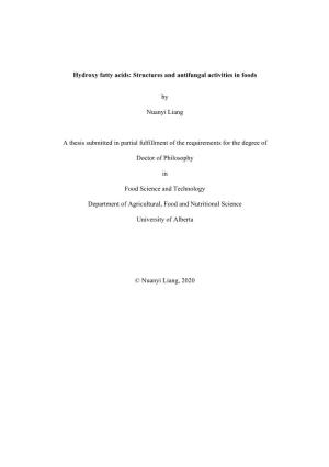 Structures and Antifungal Activities in Foods by Nuanyi Liang a Thesis