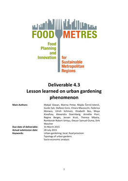 Deliverable 4.3 Lesson Learned on Urban Gardening Phenomenon